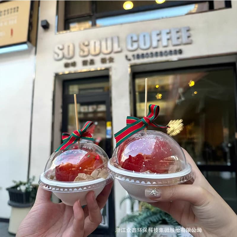 Disposable Ice Cream Pulp Bowl Internet-Famous Ins Christmas Round Bowl Ice Jelly Fruit Cup Cake Box Takeout Bowl