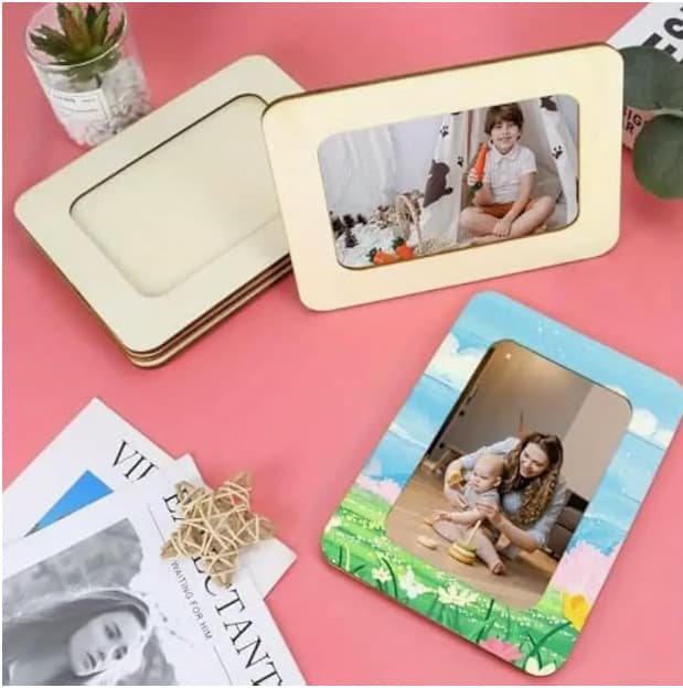 Cross-border Wooden Blank Photo Frame for Children's Handmade DIY Photo Frame, Cream Clay Picture Frame, Corner Support 3D Photo Frame Decoration