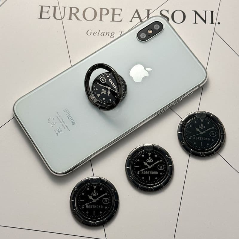Black clock ring holder alloy electroplated mobile phone desktop car magnetic ring buckle men's mobile phone holder back sticker