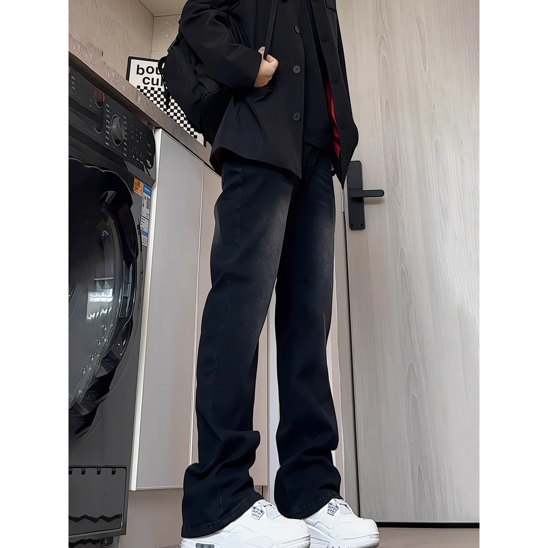American high street vibe pants for men in autumn washed black and gray stretch soft jeans narrow version slim straight leg bootcut pants