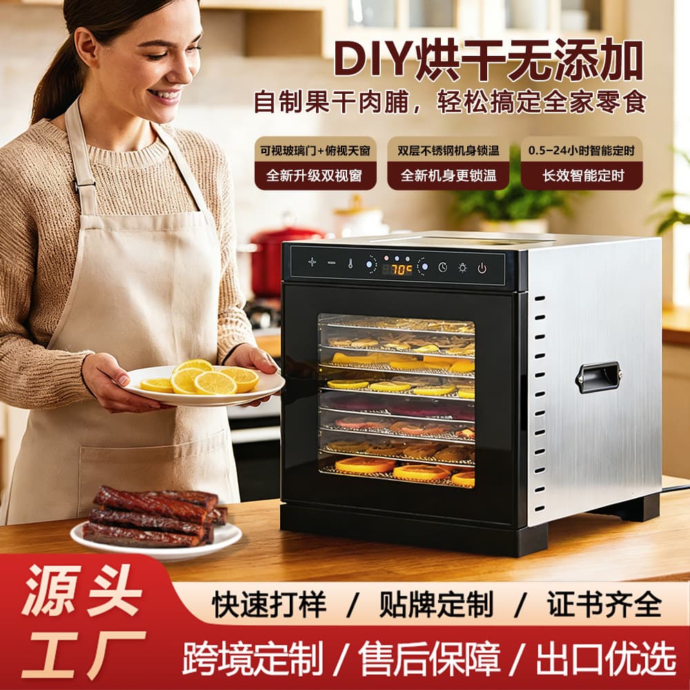 Cross-border Visual Window Household Food Dehydrator Stainless Steel Dry Fruit Machine Air-Dry Meat Vegetable Fruit Dryer