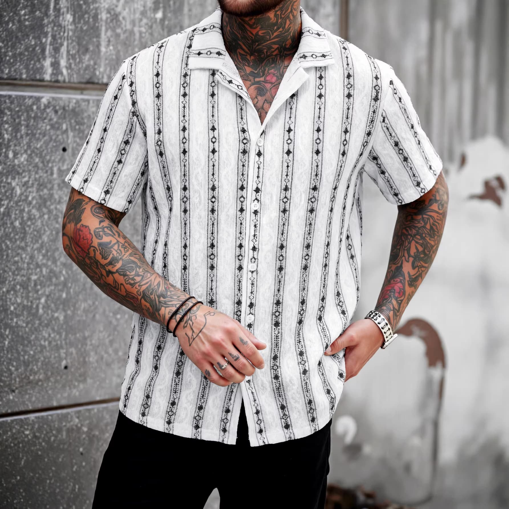 2026 Summer New Cross-Border European Size Knitted Crochet Men's Shirt Beach Vacation Casual Top