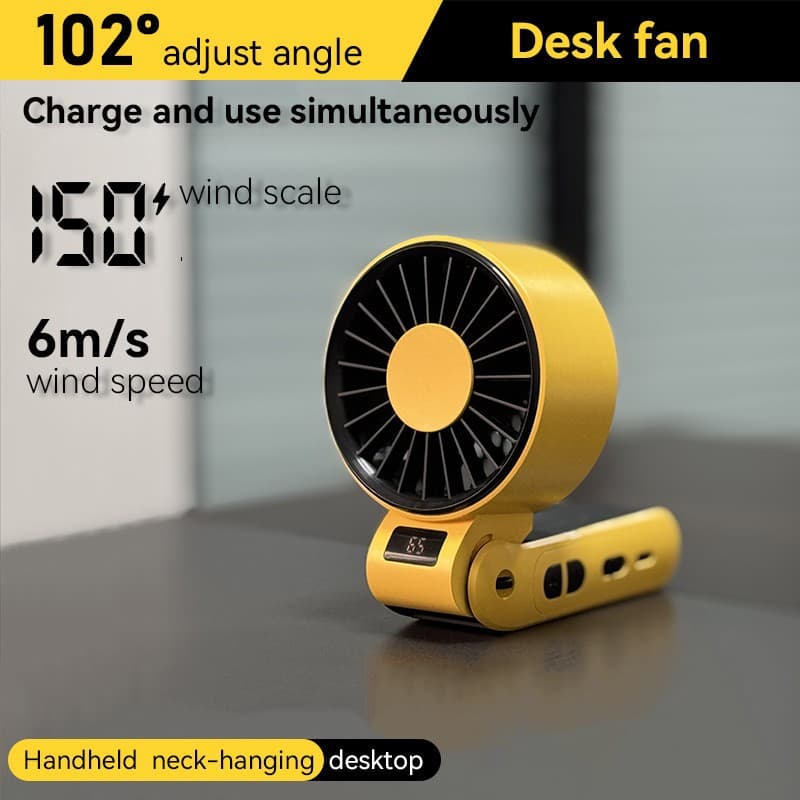 1 Set Color: Yellow Material: ABS High-Speed Fan, Handheld, Foldable, Strong Wind, Convenient, Wearable Around the Neck, Table-Mounted