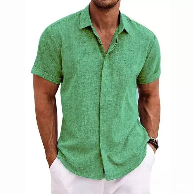 Men's Linen Short Sleeve T-Shirt Loose Sweatshirt Solid Short Sleeve Cotton Linen Shirt Men Beach Plus Size Men's Short Sleeve Shirt