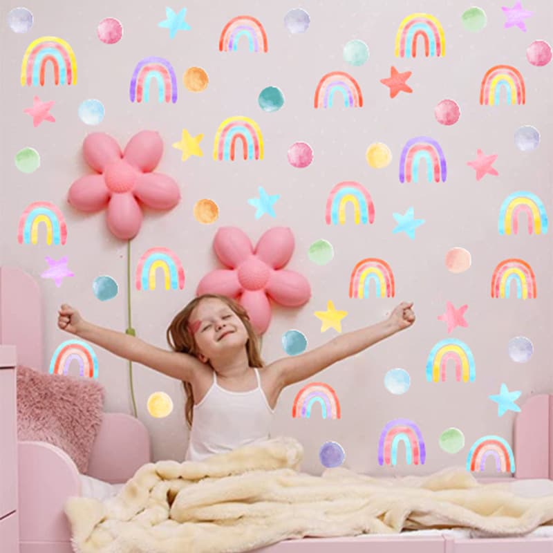 Boho Rainbow Sticker Watercolor Rainbow Polka Dot Star Wall Sticker Baby Bedroom Nursery Wall Decor