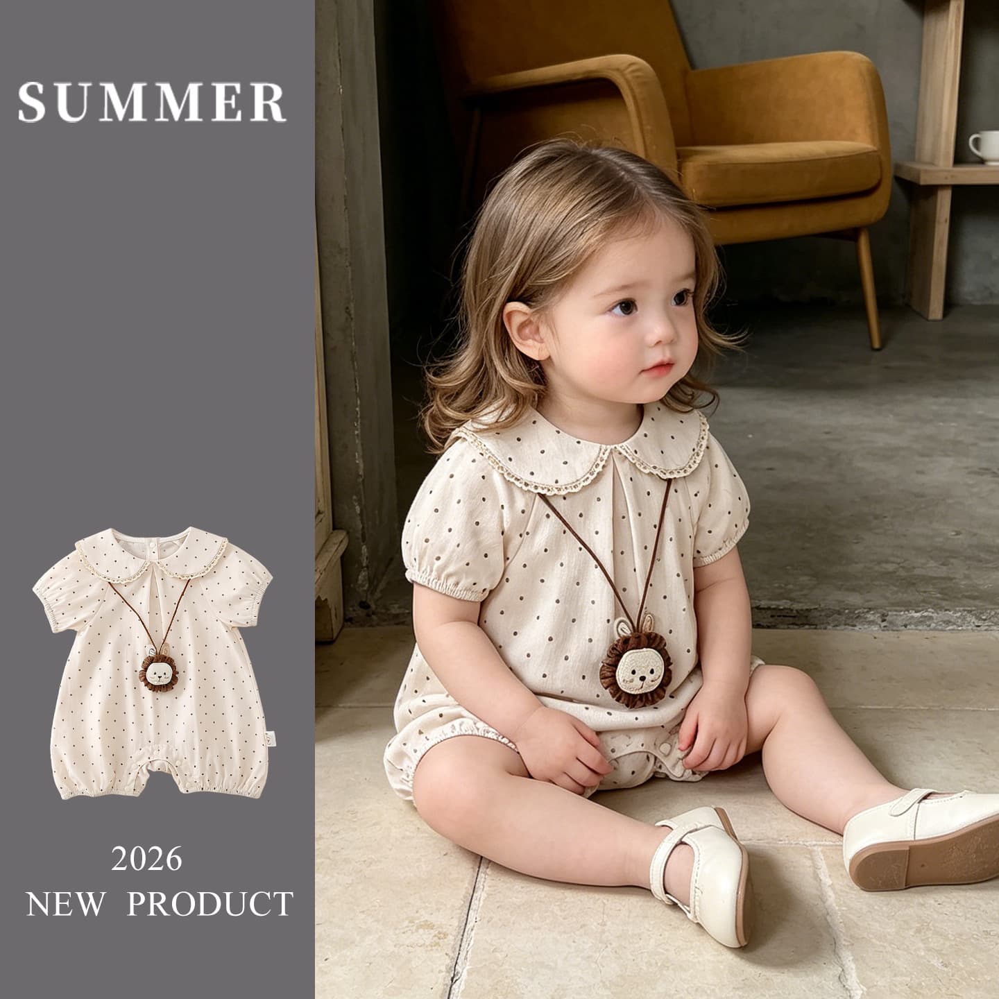 2026 Summer New Baby Girls' Summer Clothes, Sweet Short-Sleeve One-Piece Newborn Crawl Clothes for Outings
