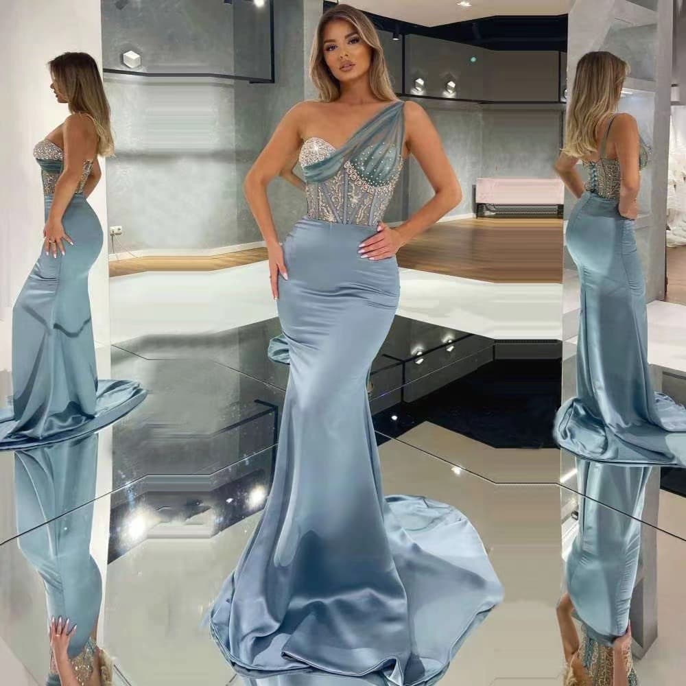 2025 Spring European and American Amazon Cross-border One-shoulder Sexy Party Dress Slim Fit Prom Long Dress