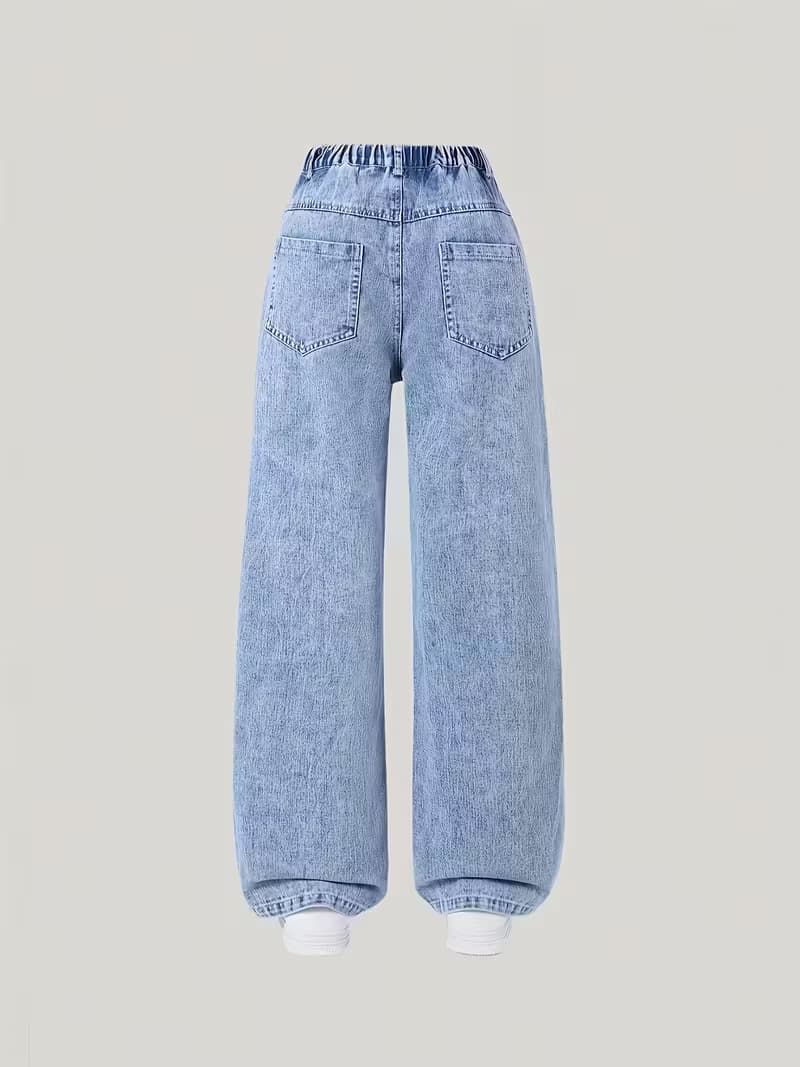 Cross-border Girls' Spring and Autumn Jeans New Arrival Older Girls Loose Casual Straight-Leg Pants Children's Stylish Versatile Wide-Leg Trousers