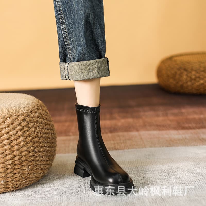 New Style Martin Boots for Women, Autumn and Winter British Style Slim Boots, Trendy and Cool Ins-Style Riding Boots, Mid-Calf Fleece-Lined Short Boots for Women