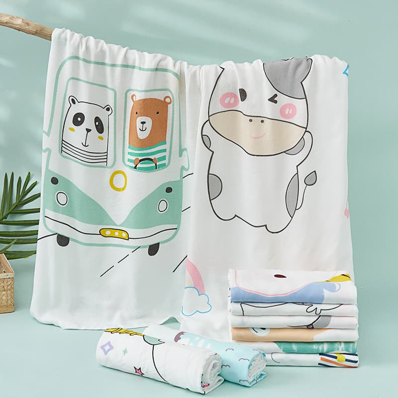 Newborn Bamboo Cotton Swaddle Blanket Cartoon Print Baby Wrap Anti-Startle Cover Blanket