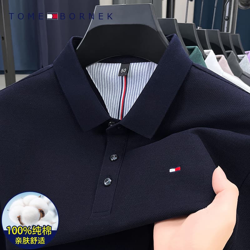 American genuine Tommy Hilfiger new summer men's short sleeve T-shirt business casual loose solid color turn-down collar polo shirt