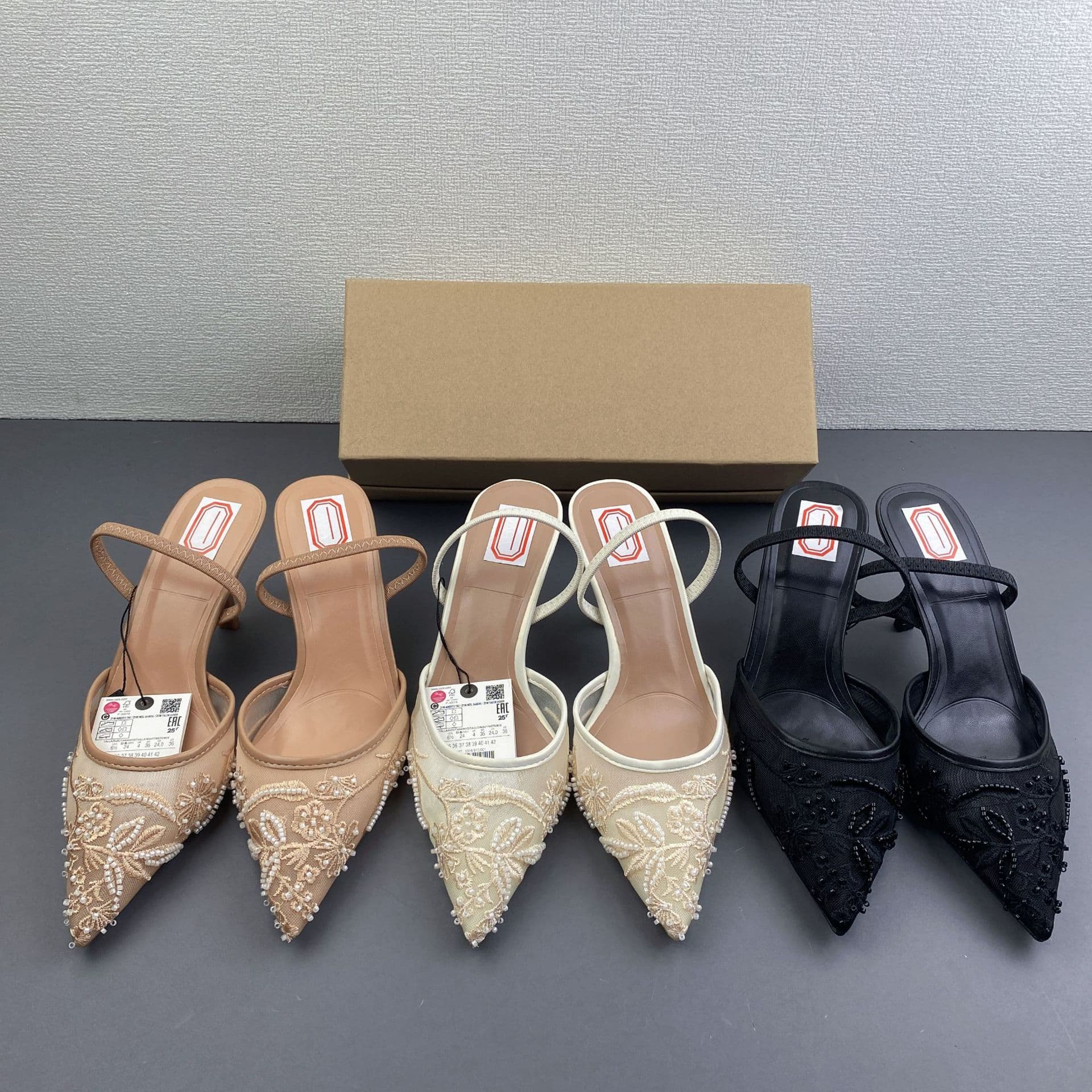 ZA 2026 Spring/Summer New Women's Shoes Embroidered Beaded Mesh Open Back Sandals Pointed Toe Shallow Mouth High Heels Single Shoes for Women