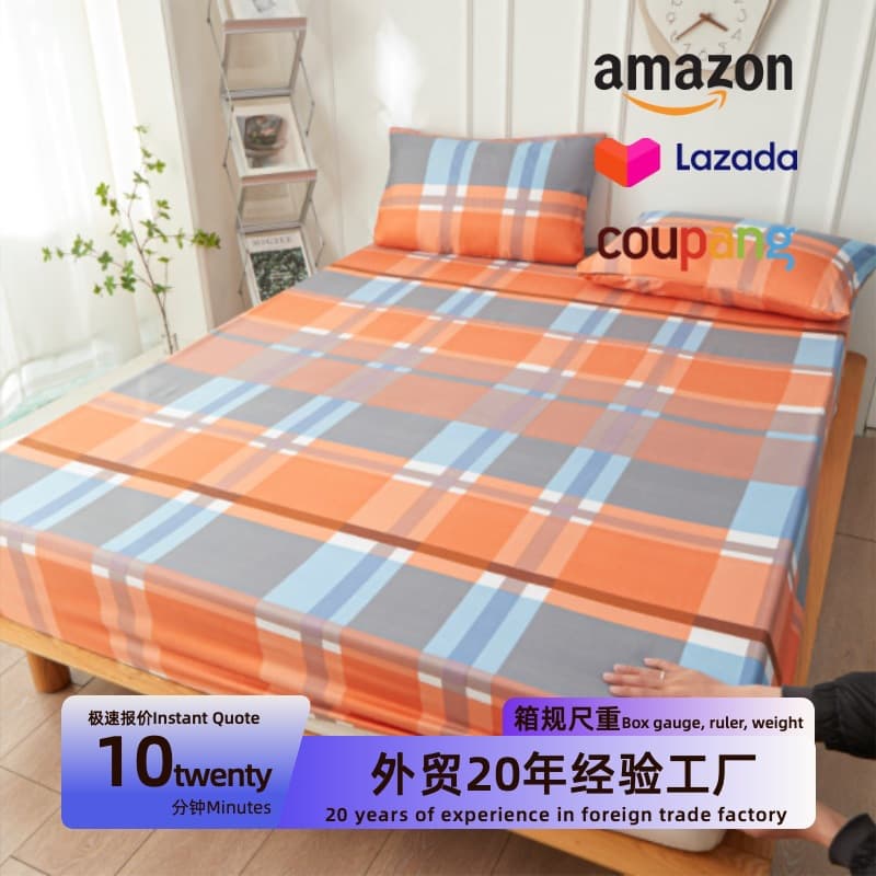 Brushed Print Fitted Sheet Single Piece Bed Cover Mattress Protector Cartoon Bed Sheet Solid White Fabric Non-Slip Dust-Proof