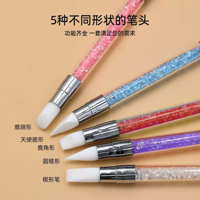 Nail Art Silicone Dual-Ended Embossing Pen, Nail Decal Sticker Carving Blending Pressing Stick, Mirror Powder Stick Brush Tool