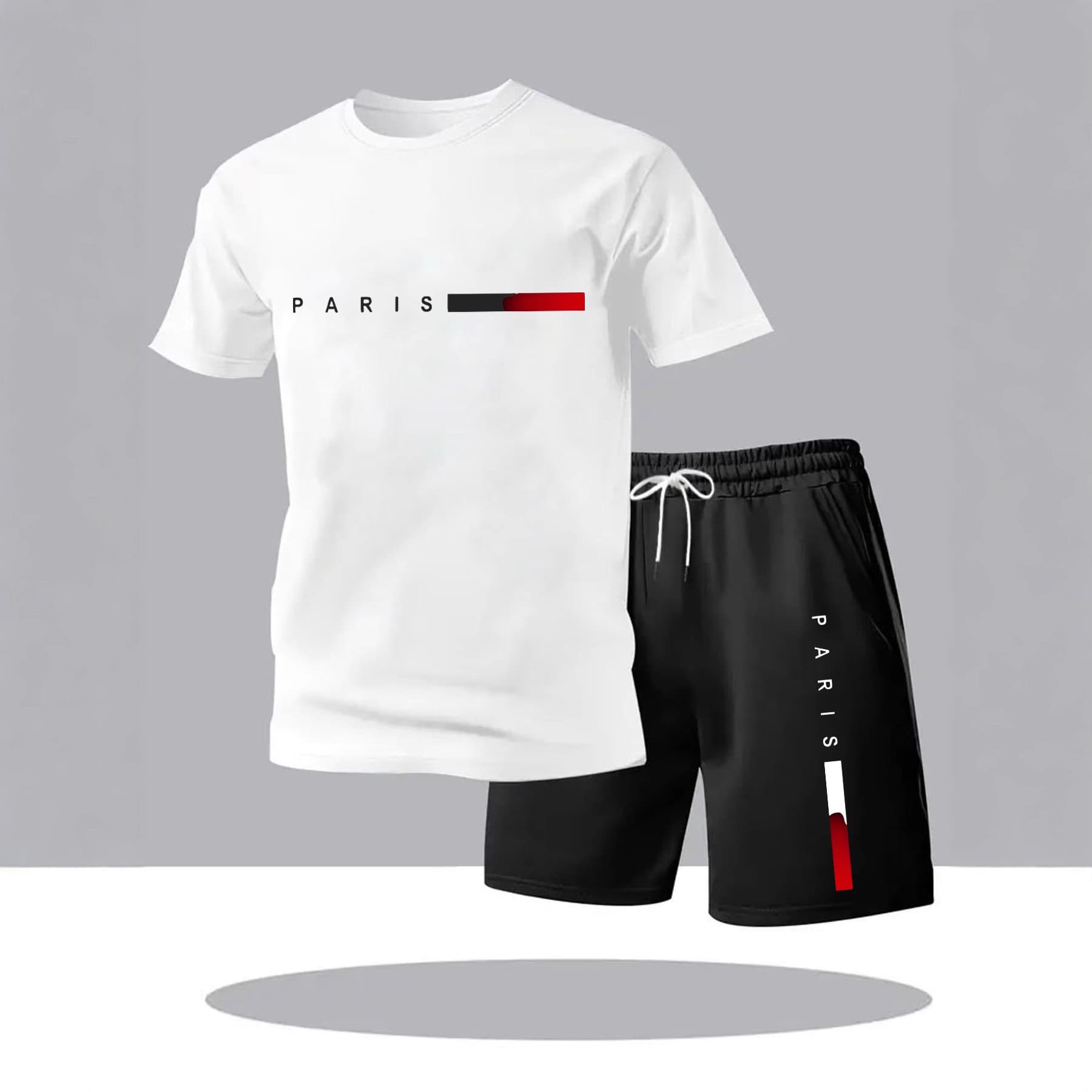 Mesh Short Sleeve Set Men's Casual Fashion Simple Trendy Set T-Shirt Short Sleeve Shorts Plant Mesh Two-Piece
