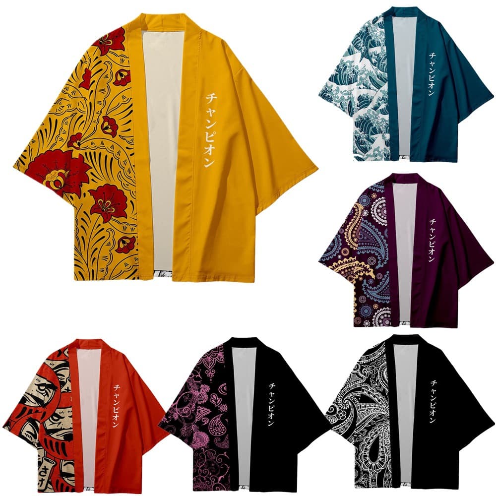 Factory Direct Cashew Flower Wave Pattern Seven-Sleeve Kimono Cape Summer Casual Loose Retro Dao Robe
