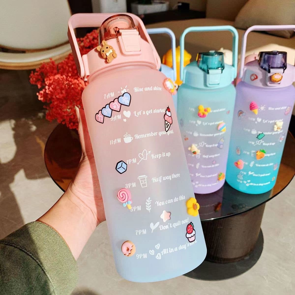 Water cup cross-border popular 2L frosted gradient color 900ML large capacity cup ins style gym portable straw cup