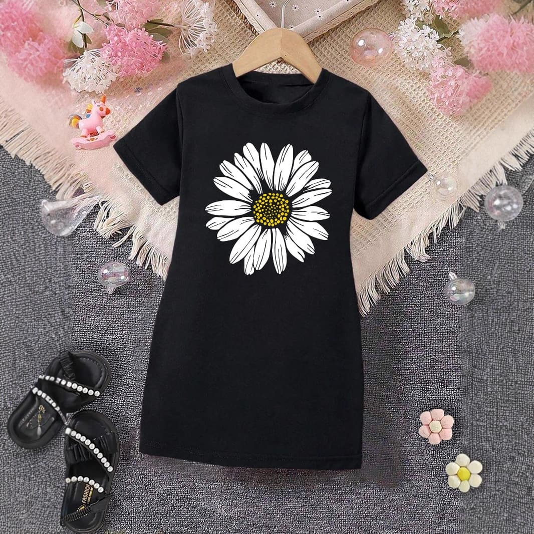 Cross-border Trade INS Women's Girls Sunflower Print Crew Neck Short Sleeve Casual T-Shirt Summer T-Shirt Dress