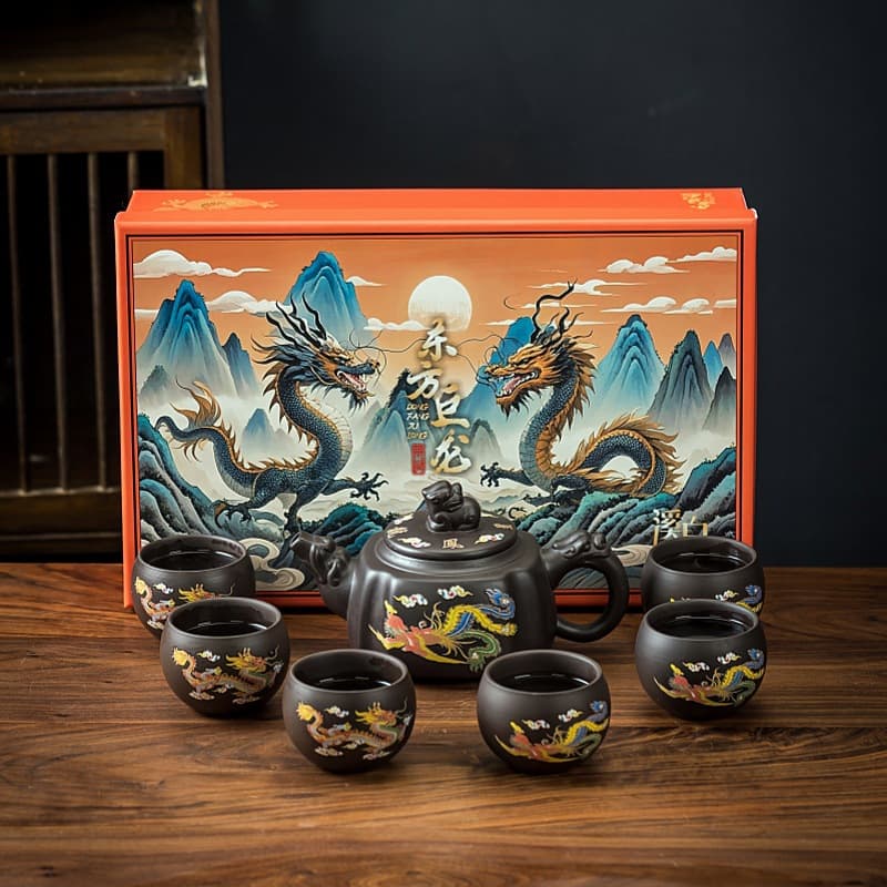 550ml Dragon-Phoenix Color-changing Singing Teapot Set - High-end Gift Box with Xishi Purple Clay Teapot, Business Gongfu Tea Set