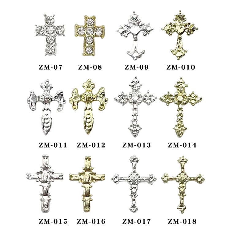 Cross-Border Internet Celebrity Flash 3D Cross Nail Art Jewelry Crow Heart Super Flash Alloy Nail Decoration Wholesale
