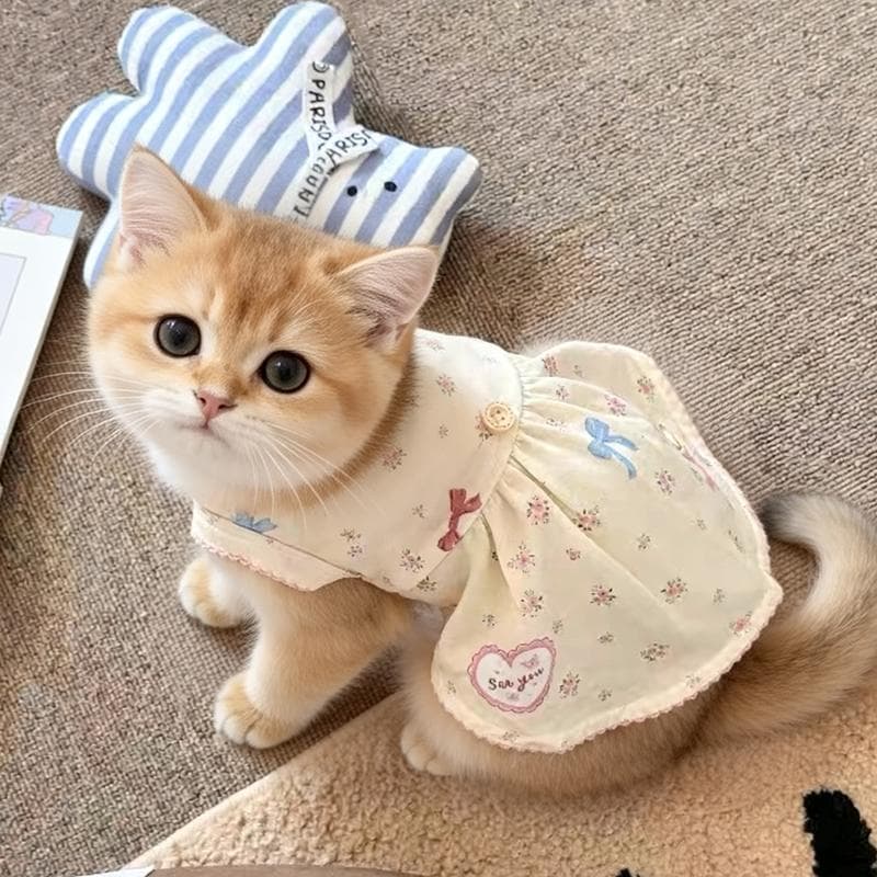 Cat Clothing Summer New Style Small Puppy Ragdoll Golden Chinchilla Kitten Cute Floral Print Vest Dress