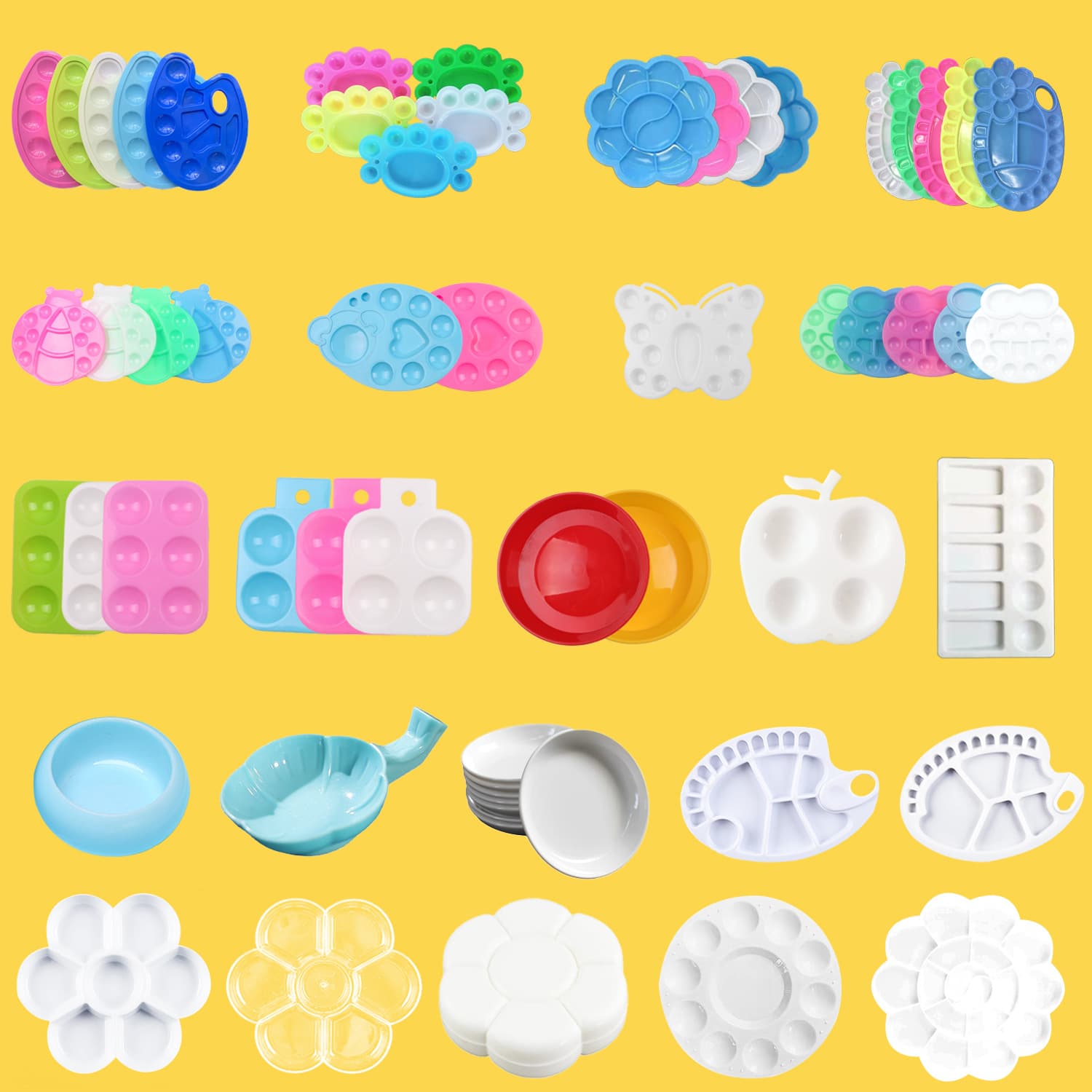 Plum Blossom Footprint Palette, Large/Medium/Small, White PP Plastic DIY Transparent Palette, Specifications and Styles, Paint Tray