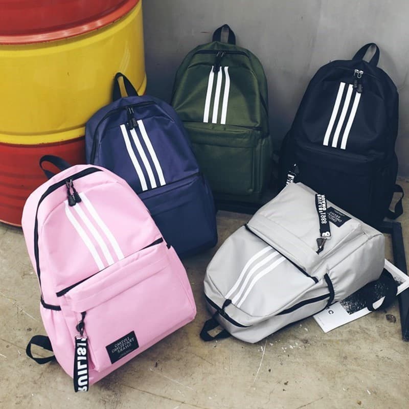 New Canvas Three-Stripe Backpack Korean Style Fashion Trendy High School Student Bag Women Travel Bag Middle School Bookbag