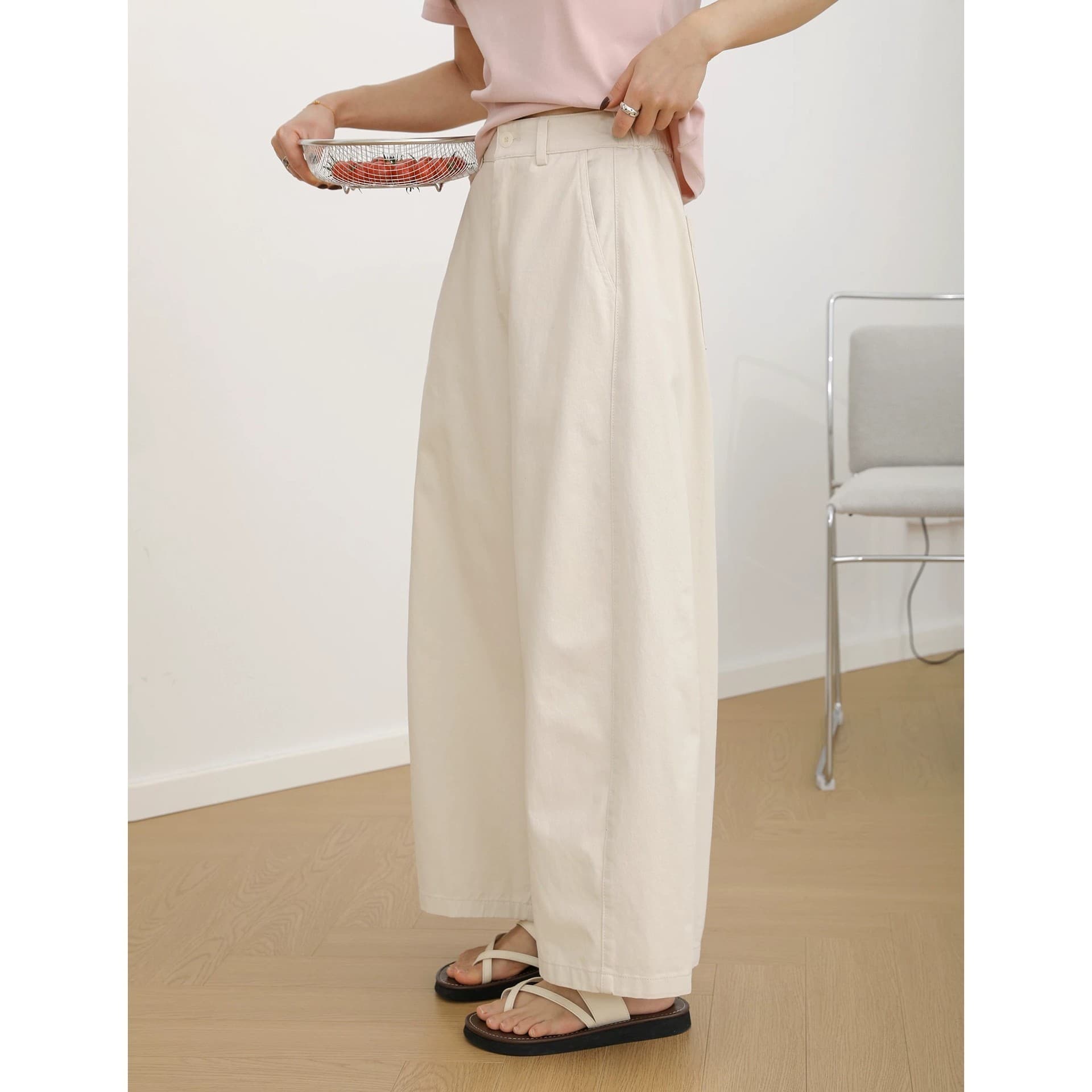 【Washed Pure Cotton + Inner Hemming】Summer Thin High-Waisted Cropped Casual Pants with Wide-Leg Design for Women