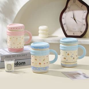 Cute Round Ceramic Mug Large Capacity Adorable Practical Water Cup Cartoon Ceramic Mug