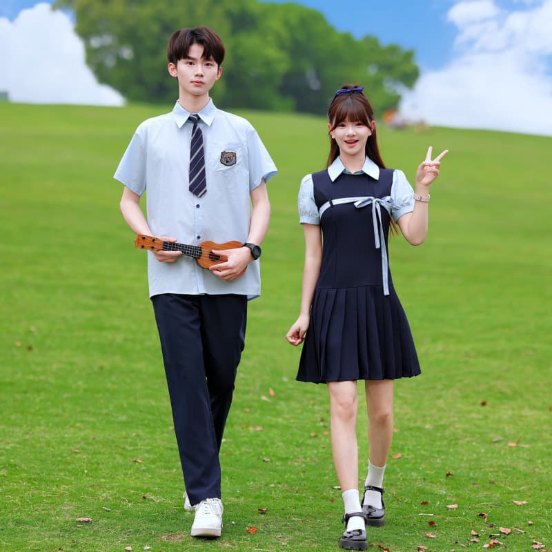 Actual Photo 2026 Summer Couple Outfit Preppy Style Student Class Uniform Set Dress Stage Chorus Performance Outfit