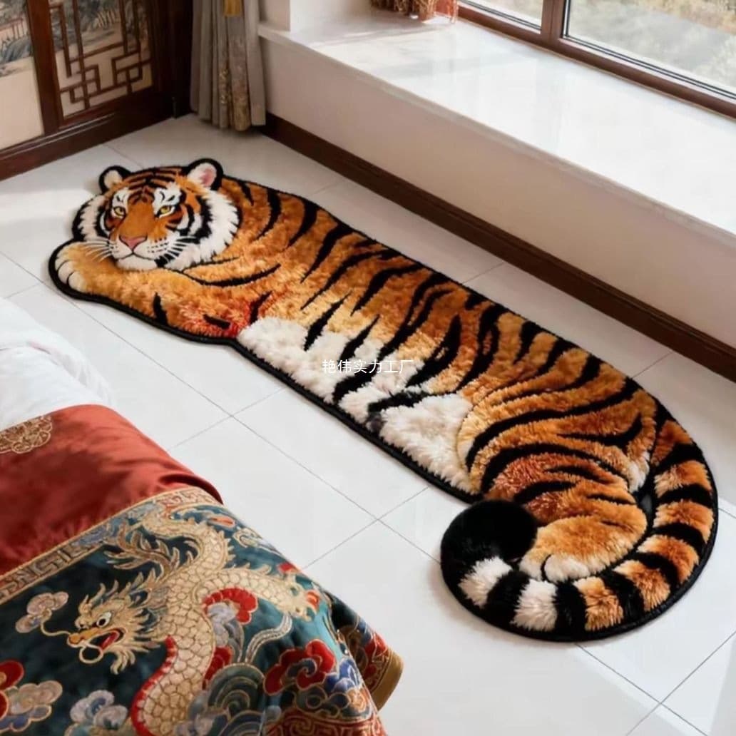 Cashmere-Like New Chinese Style Furry Tiger Panda Bedside Rug Window Sill Mat Balcony Home Rug Wear-Resistant Dot Plastic