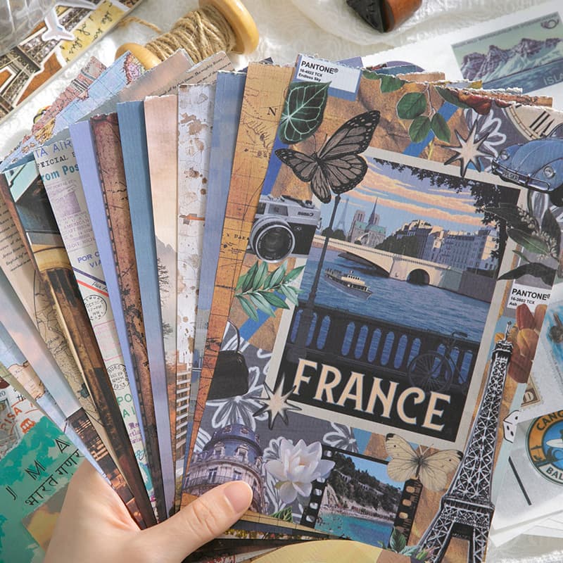 Xinmo Material Book, Travel Series Retro European Scenery Journal DIY Wrapping Ita Bag Background Base Collage Paper
