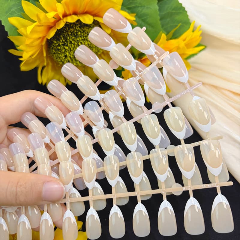 French White Edge Press-On Nails Wholesale 120pcs Short Round Nail Tips, Hot Selling Style