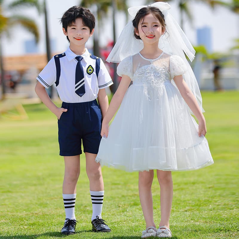 Children's Day Performance Costume for Boys and Girls, White Tulle Dress for Elementary School Group Performance, Kindergarten Choir Outfit
