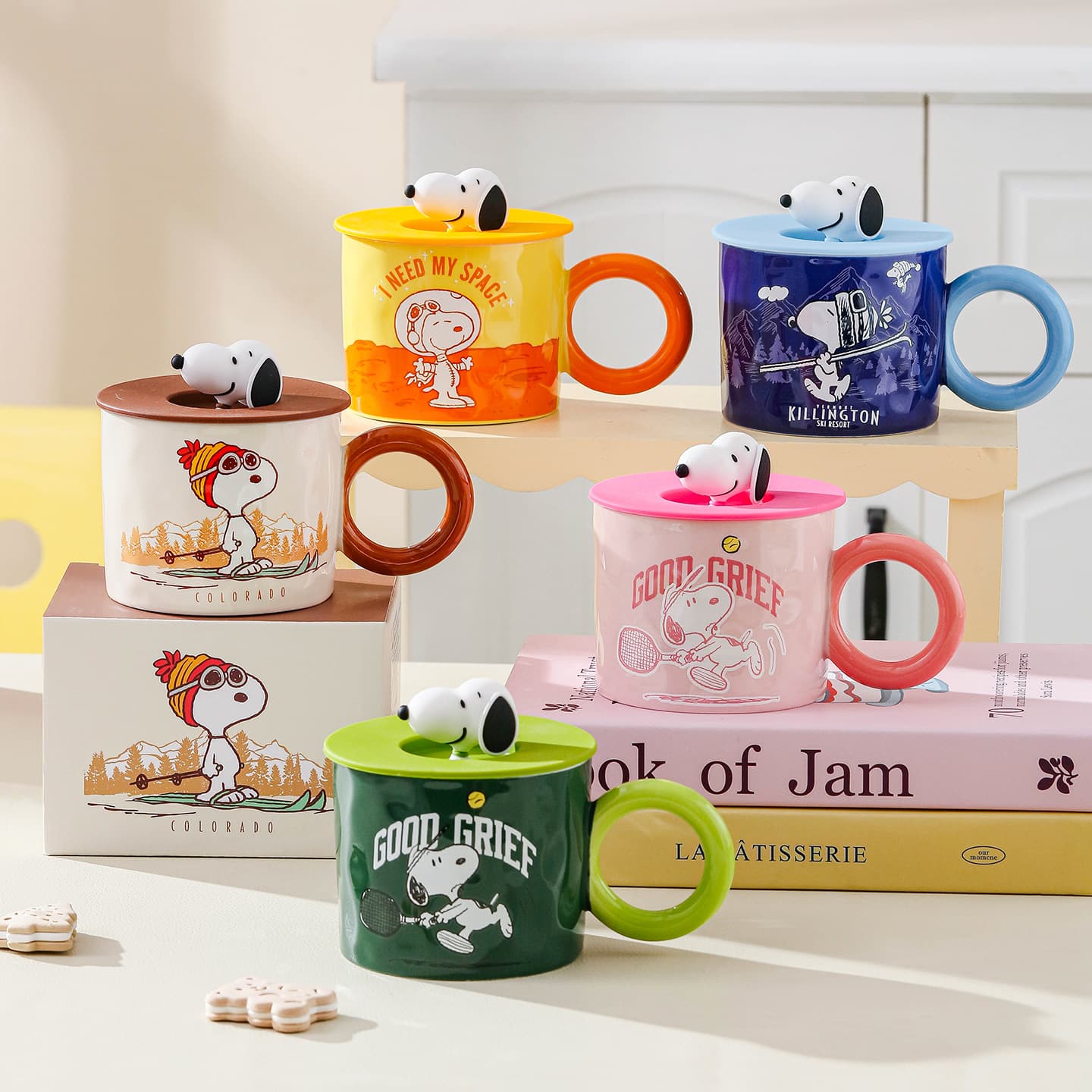 Snoopy American Vintage Series Ceramic Mug with Lid, Couple Mug, Office Cup, New Product Wholesale