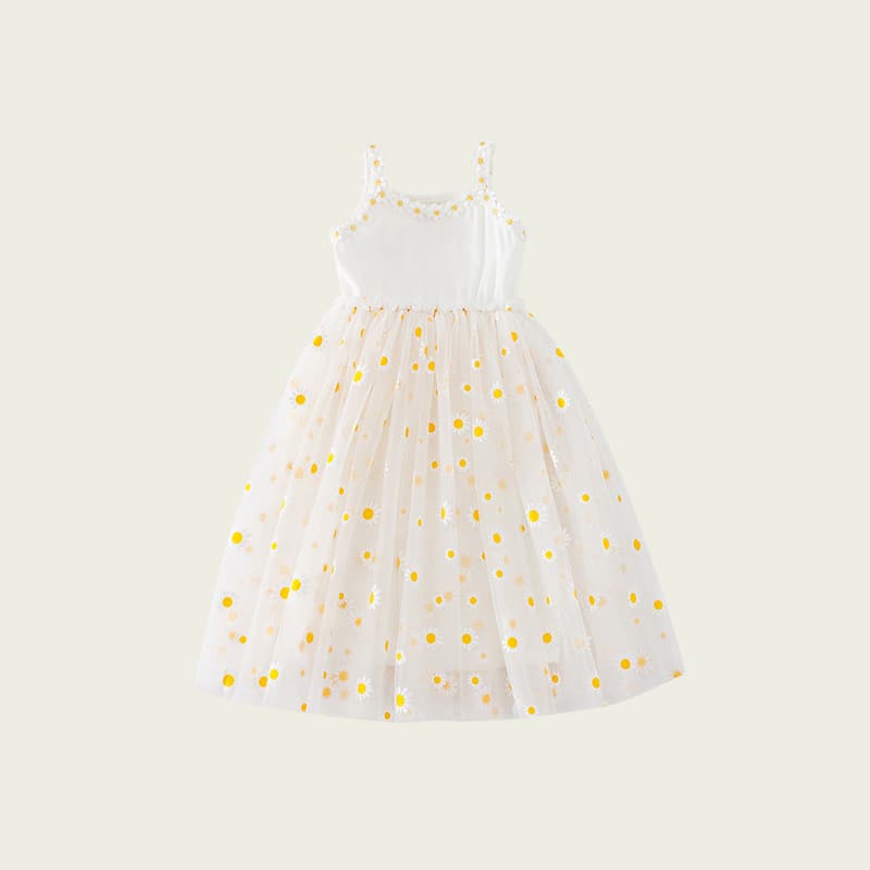Girls Summer New Style Sleeveless Dress Princess Dress Baby Daisy Flower Tulle Skirt
