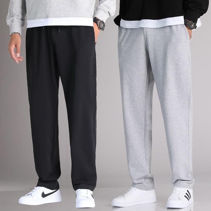 2026 Autumn/Winter New Men's Casual Pants, Young Straight Leg Pants, Plus Size Sweatpants, Students' Fleece-Lined Thickened Loose Pants