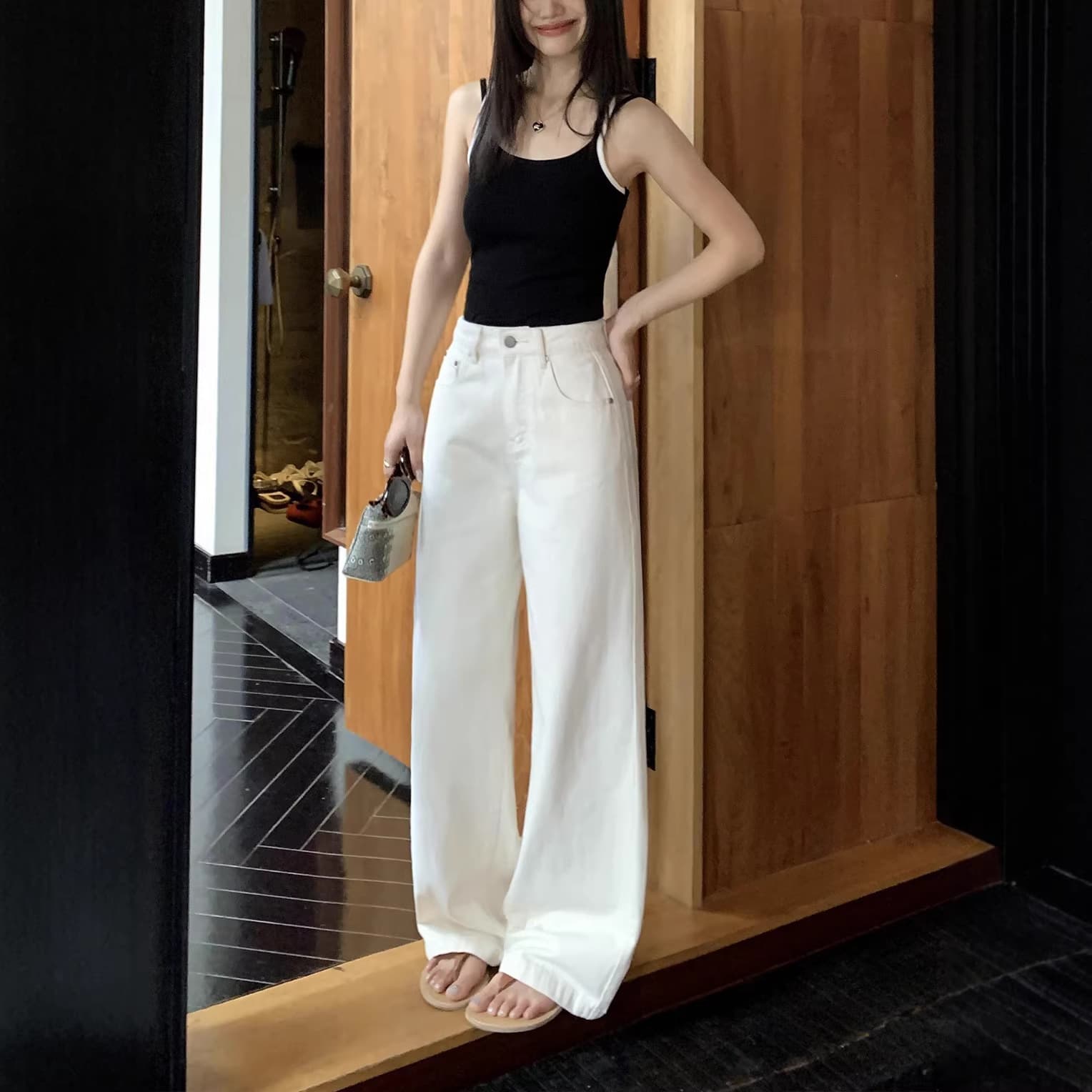 I Keep It for Myself! White Wide-Leg Jeans for Women, High-Waisted, Loose, Slimming, Casual, Versatile, Straight-Leg Trousers