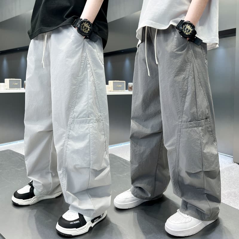 Boys' Summer Cargo Pants Loose Wide-Leg Trendy Style for Older Kids Thin Casual Long Pants Korean Fashion Streetwear