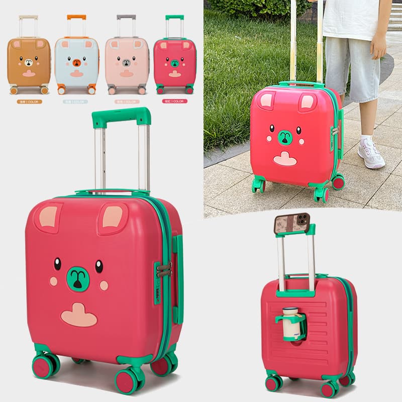 Kids' Rolling Luggage Cross-Border New Style with Cup Holder Fashion Suitcase Universal Wheels Silent Travel Case Cartoon Carry-On