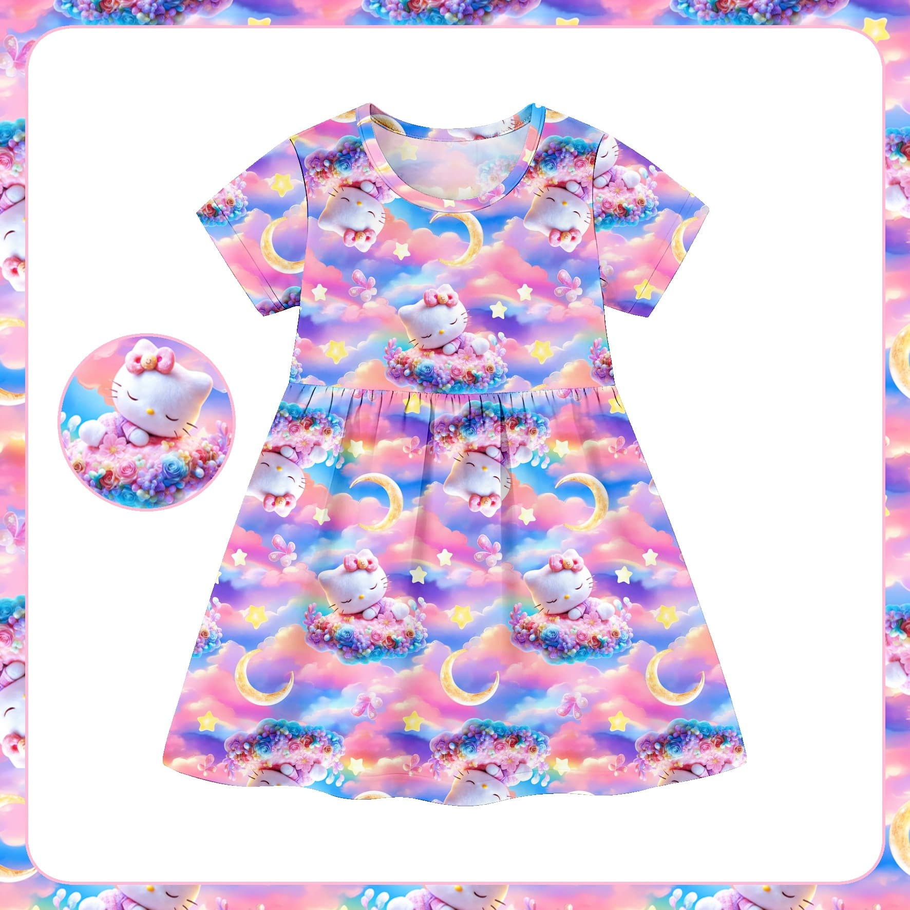 New Summer Girls Dress for Kids, Round Neck Short Sleeve Princess Dress, Cute Little Girl Dress for Cross-Border EU and US Markets