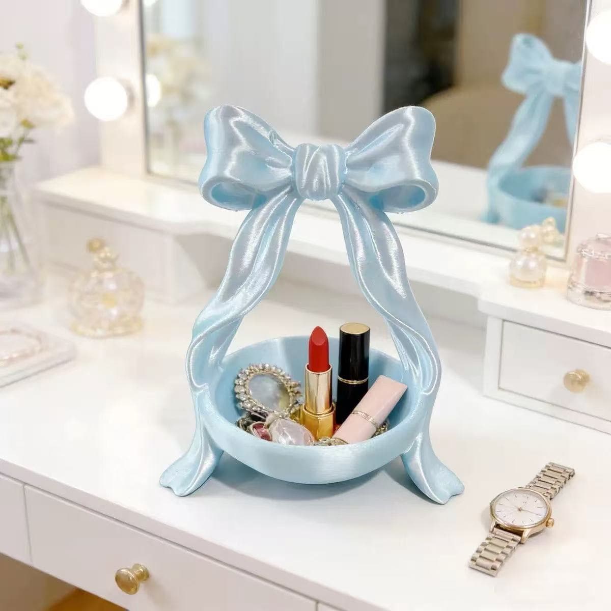 Ins-style Postmodern Light Luxury 3D Printed Bow Decorative Storage Tray Home Decor Girly Storage Box