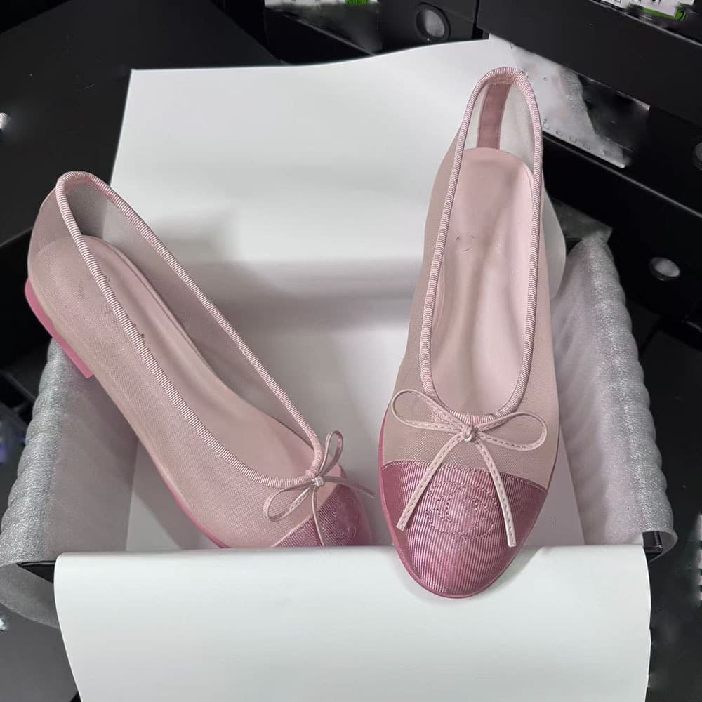 Xiaoxiang Style Mesh Breathable Casual Flat Shoes for Women with Bow Ballet Flats 2026 New Color Block Woven