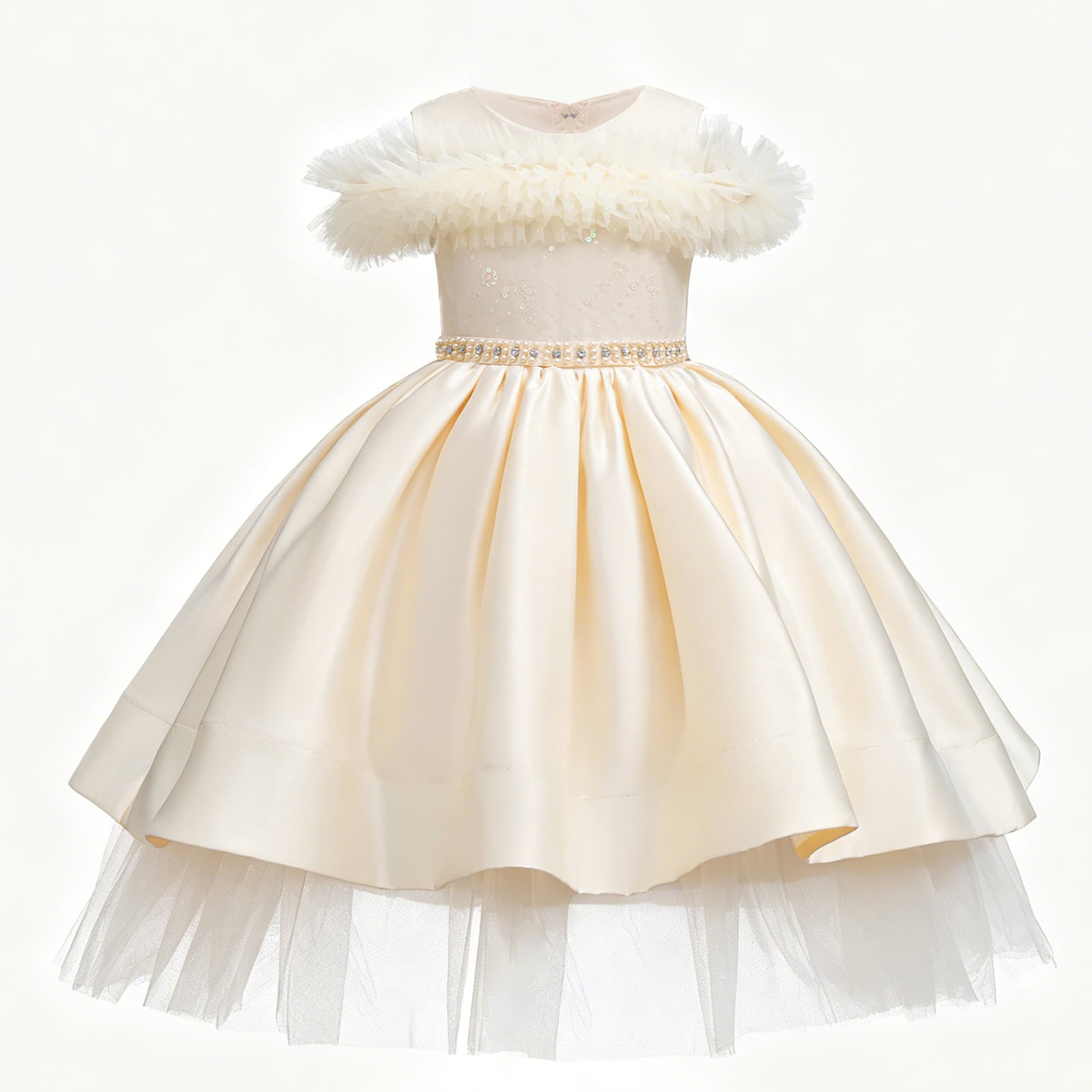 Children's Formal Dress Long Tutu Tulle Dress Girls Princess Dress Birthday Party Piano Performance Dress Recitation Performance