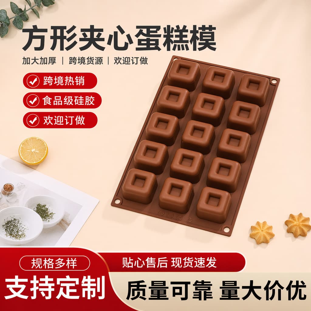 15-Piece Square Concave Mousse Cake Mold Food-Grade Silicone Mold Fondant Block Cheese Baking Mold DIY