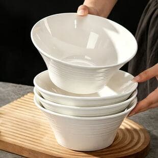 Ceramic Rice Bowl Soup Bowl Noodle Bowl Porridge Bowl Instant Noodle Bowl Soup Bowl Dish Home Use Pure White Ceramic Bowl Simple Silk Road Bowl