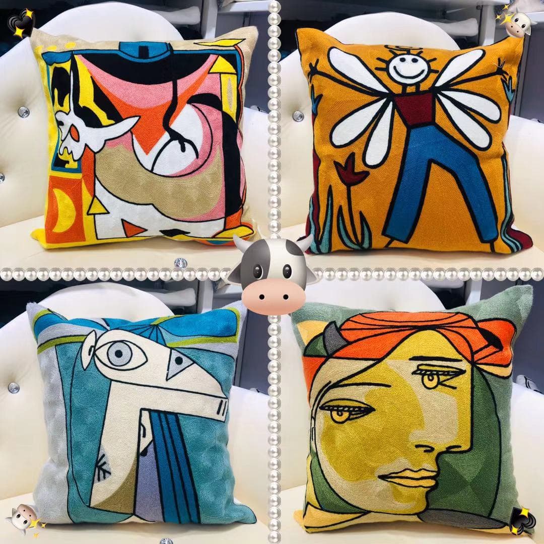Haona Home Textiles Picasso Throw Pillow Cover Full-Print Embroidery Abstract Art Sofa Amazon Cross-border Cushion Cover Without Insert