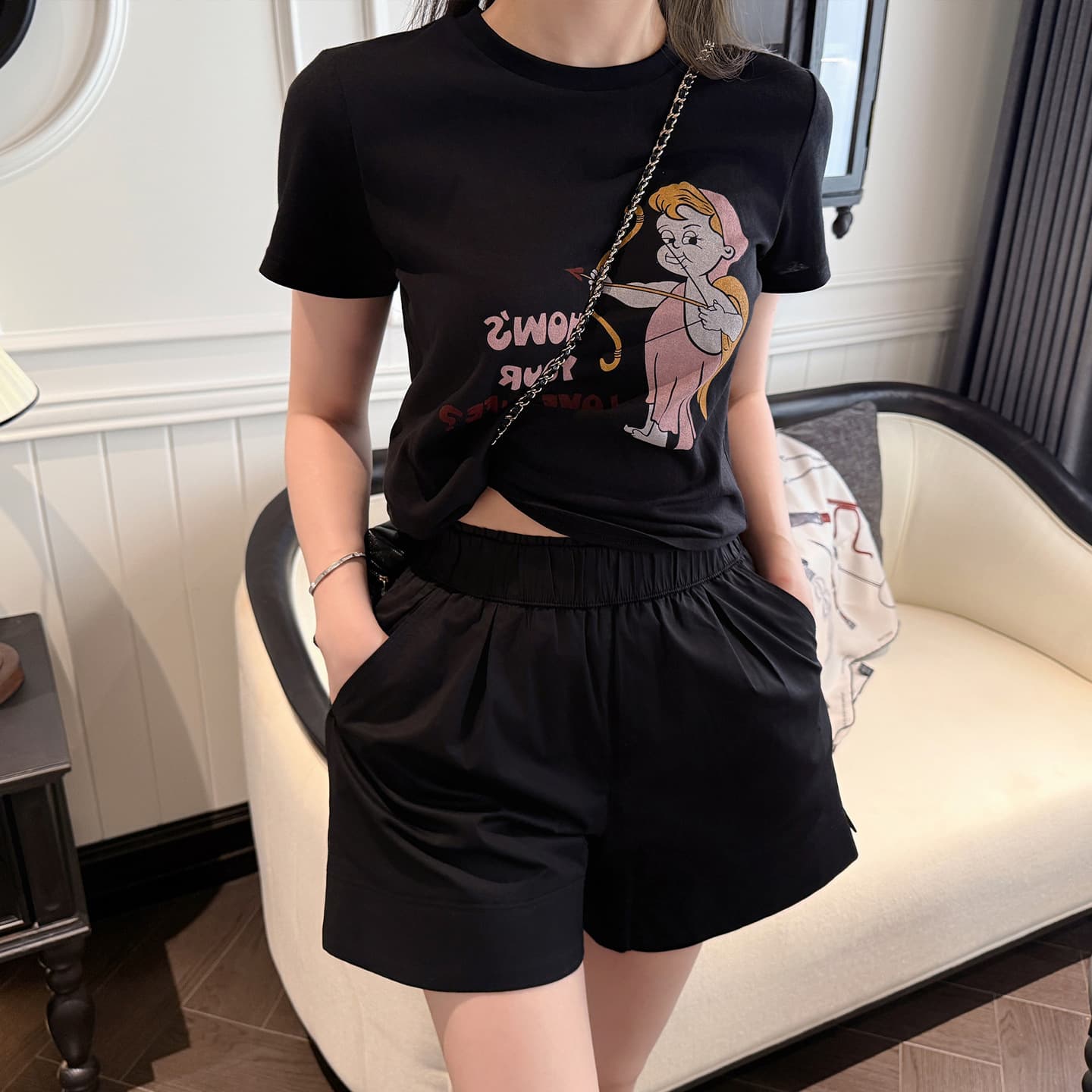 Nanyou New Summer American Cartoon T-Shirt Casual Regular Shoulder Round Neck Short Sleeve Cool Breathable Top