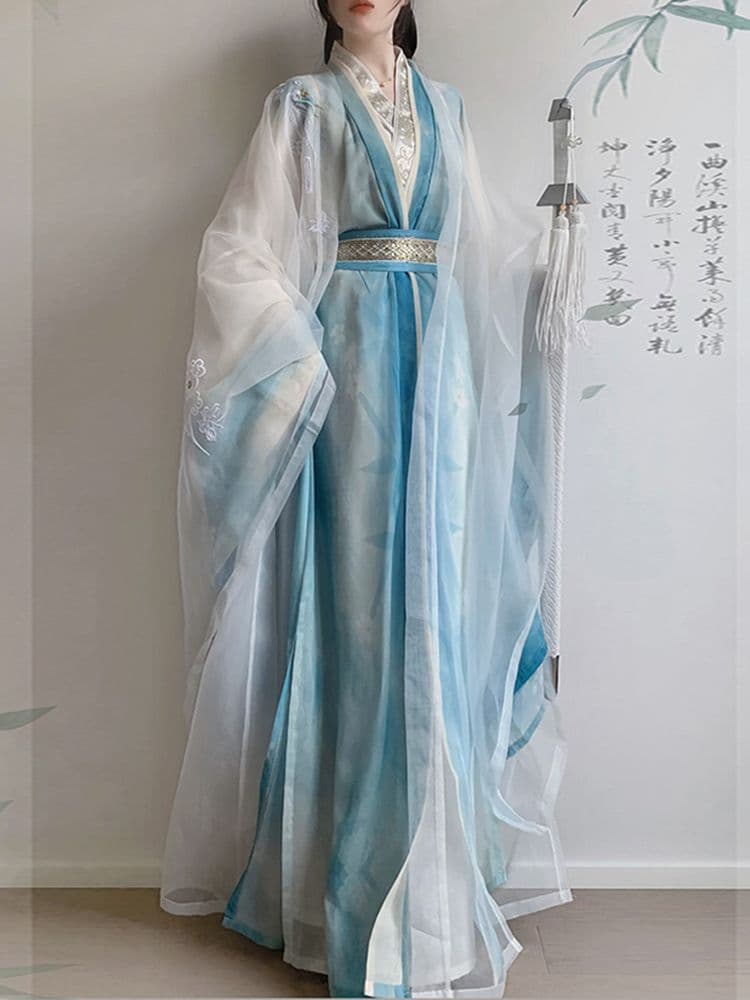 Yaochi Hanfu Women [Ode to the Goddess] Tang Style Wide-Sleeve Shirt Straight Gown Heavy Embroidery Daily Ethereal Set Autumn