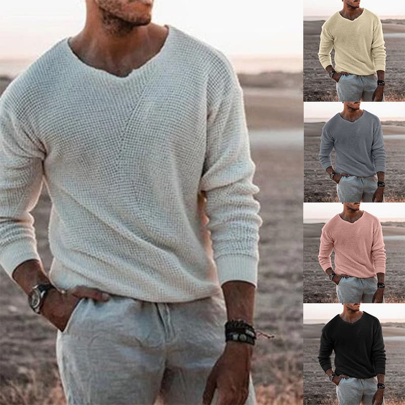 European and American Fashion Cross-Border Men's Knit Sweater Casual Loose Fit V-Neck Long Sleeve Pullover Plus Size Men's Clothing